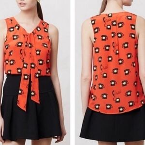 Maeve Anthropologie Ring True Telephone Top 100% Silk Red Sleeveless Size 0